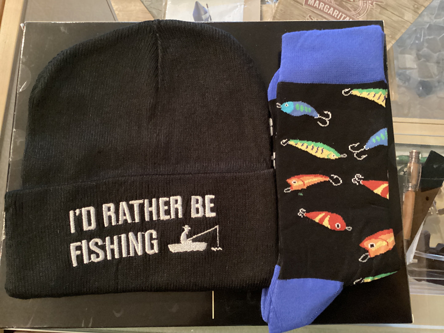 I’d rather be fishing beanie and sock combo